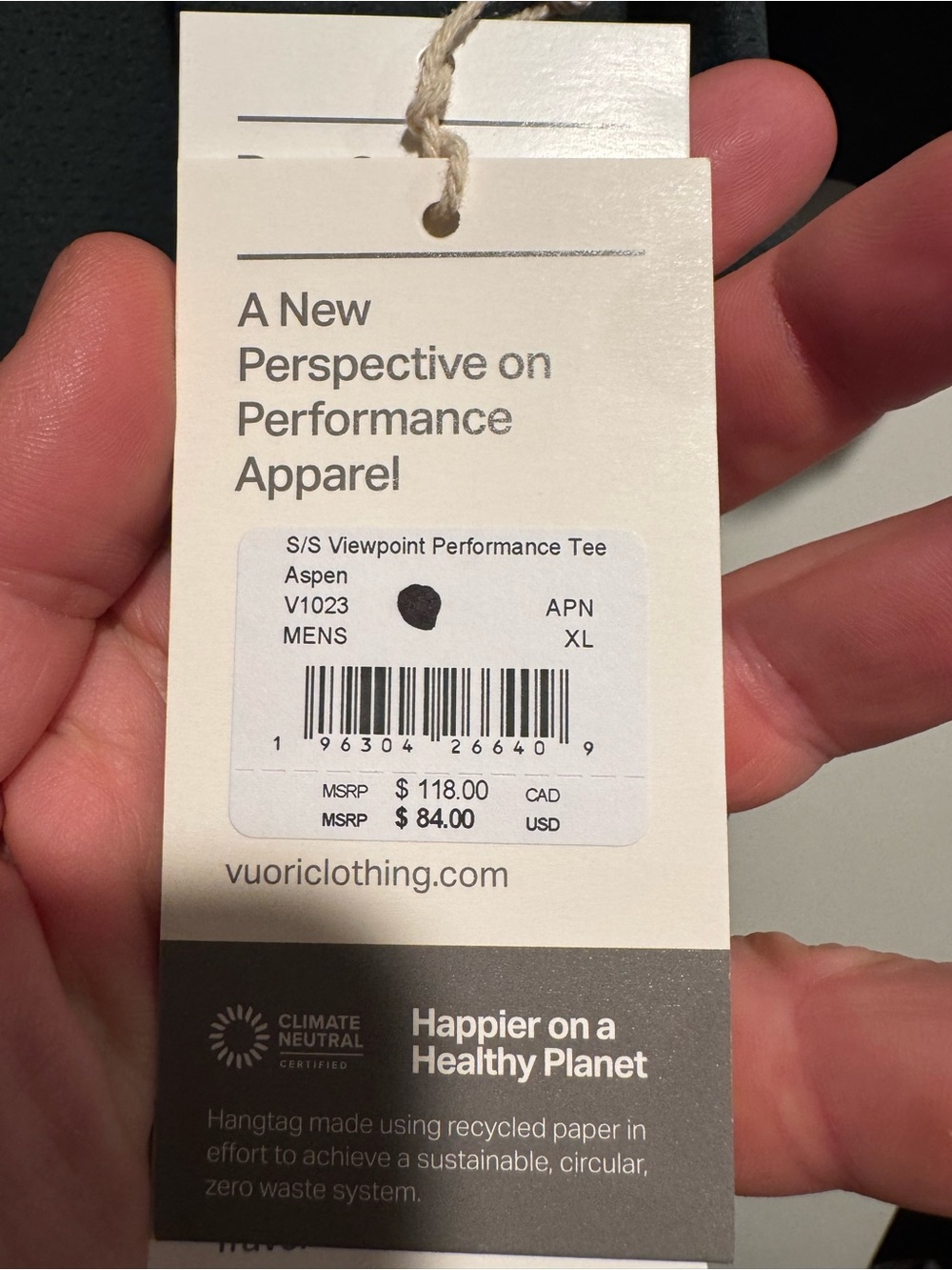 Vuori Men's Viewpoint Performance T-Shirt - Aspen Green NWT